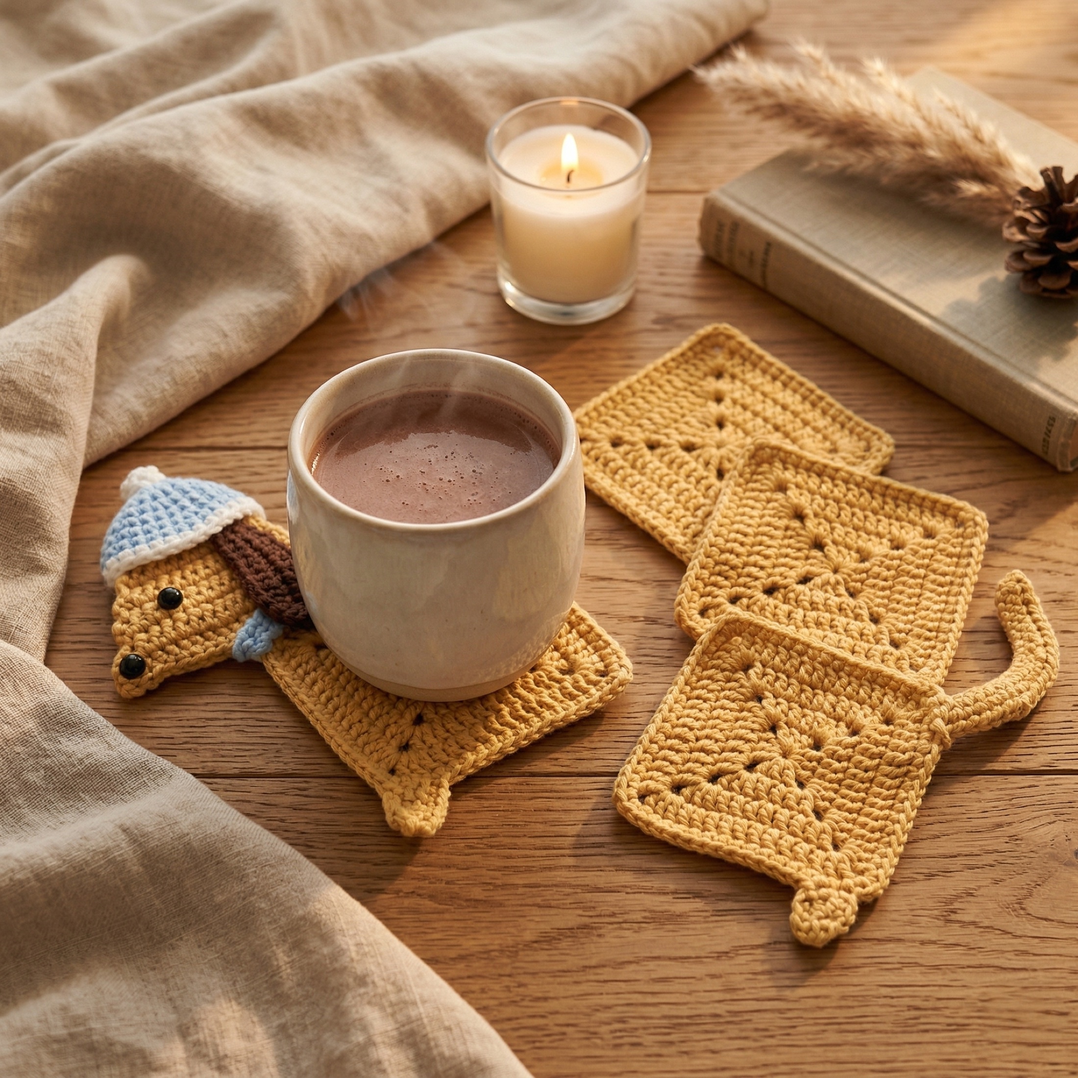 LOOPPET dachshund coaster adding a warm handmade detail to a drink ritual