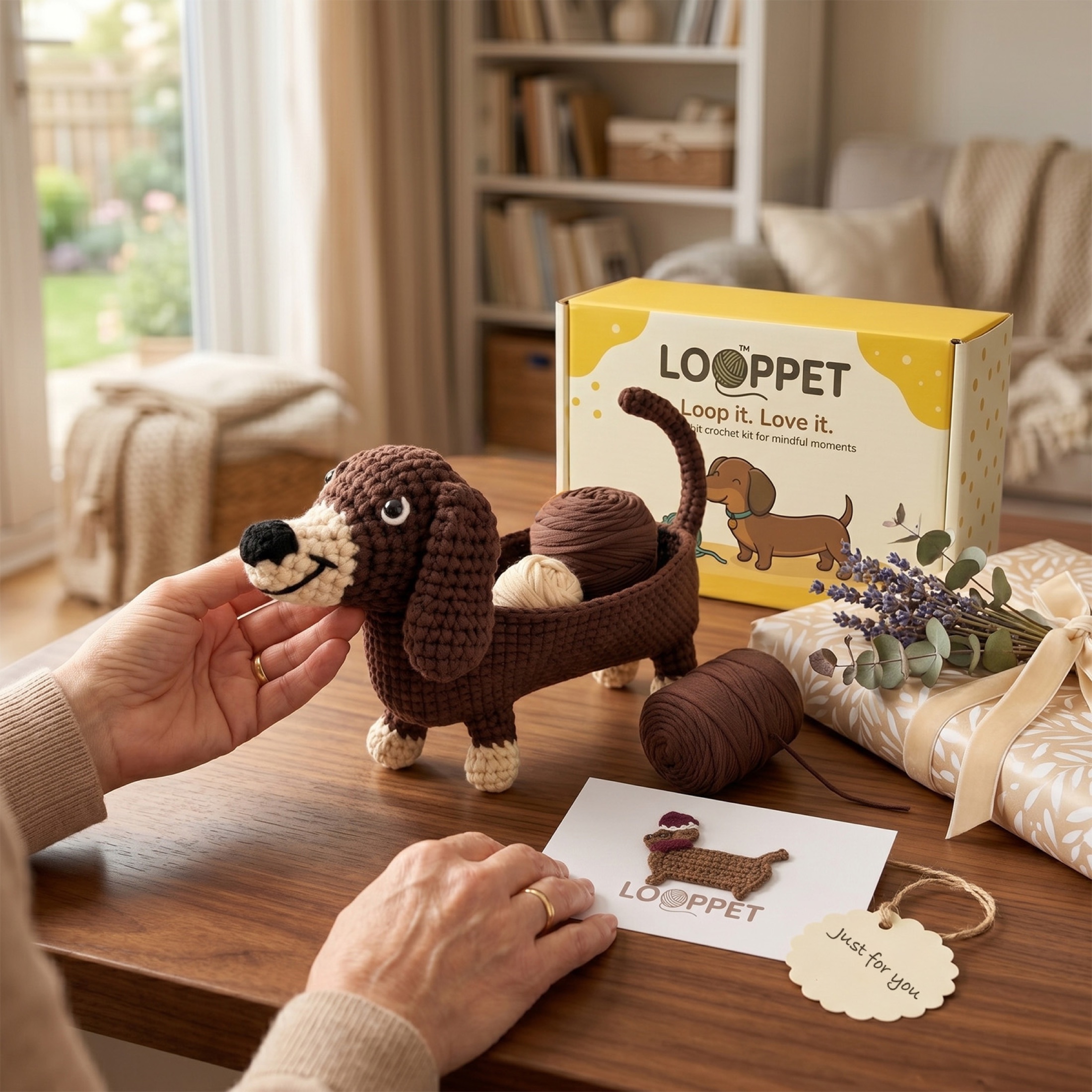 LOOPPET dachshund desk organizer shown as a warm handmade gift